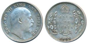 Edward VII, Silver ½ Rupee, 1905, Calcutta Mint. Very Fine.