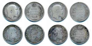 Edward VII, Silver ½ Rupee (4), 1909. Fine to Fine+. (4)