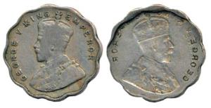 George V, Copper-Nickel 1 Anna, obverse brockage. Nice deep and complete lakhi impression,