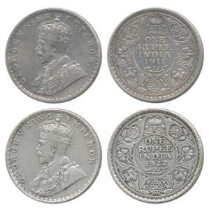 George V, Silver Rupee (2), 1911 and 1922. Very Fine to Very Fine+. (2)