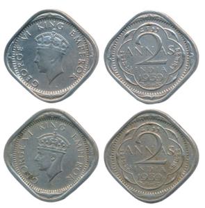 George VI, Cupro-Nickel 2 Annas (2), 1939, Bombay Mint, dot before and after the date nume