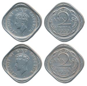 George VI, Cupro-Nickel 2 Annas (2), 1939, Bombay Mint, dot before and after the date nume