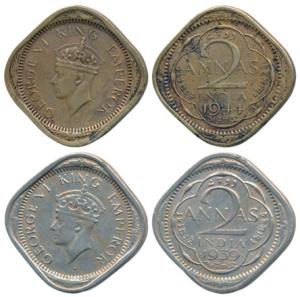 George VI, Cupro-Nickel 2 Annas (2), 1939, Bombay Mint, dot before and after the date nume
