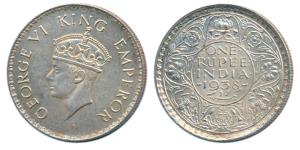 George VI, Silver Rupee, 1938, Bombay Mint, A / I, without dot, (Prid 233). About Uncircul