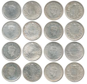 George VI, Silver and Half Silver ½ Rupee, set of 8 different dates 1938 to1945. Very Fine