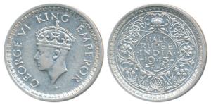 George VI, Half Silver ½ Rupee, 1943, Bombay Mint, reverse II / diamond, Unlisted in Pridm