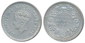 George VI, Half Silver Rupee, 1943, A / Ia, Large Head & Small 3 in date, (Prid 242). Very