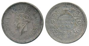 George VI, Half Silver Rupee, 1945, Lahore Mint, Large 5, L mint mark below on rev. Very F