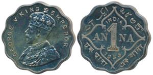 George V, Cupro-Nickel Proof Restrike 1 Anna, 1934, Calcutta Mint, (SW 8.325). Proof Restr