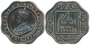 George V, Cupro-Nickel Proof Restrike 4 Annas, 1920, Calcutta Mint, (SW 8.187). Proof Rest