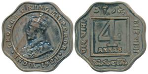 George V, Cupro-Nickel Proof Restrike 4 Annas, 1921, Calcutta Mint, (SW 8.190 & Prid 876).
