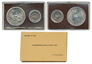 1972 Uncirculated Set, 25th Anniversary of Indian Independence, set of 2, 50 Paise and Rup