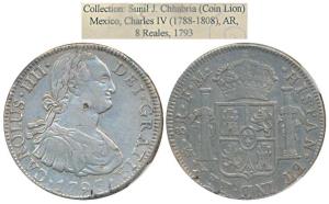 Mexico, Charles IV, Silver, 8 Reales, 1793 (KM 109). Very Fine+, Scarce.