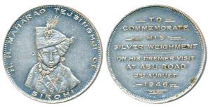 Sirohi, Silver Weighment Medal, Silver, 30mm, obv., bust of child Maharaja Tejsinghji faci