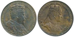 Edward VII Coronation Medal, Copper, bust of the Emperor to right on obv., bust of Queen A