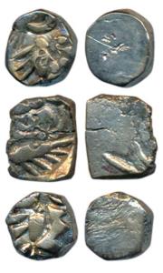 Archaic Punch Marked Coinage, attributed to Sursena Janapada (c. 400-350 BC), Silver ½ Kar