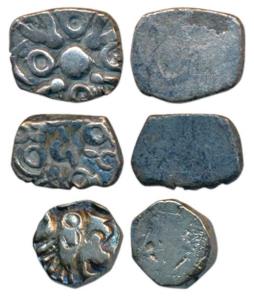 Archaic Punch Marked Coinage, attributed to Avanti and Sursena Janapada, Silver ½ Karshapa