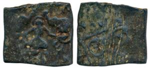 Satavahanas, Siri Satakarni I (c. 100 BC), Copper Unit, 4.88g, ’Gaja Lakshmi’ type, Junnar