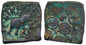 Satavahanas, Sri Sadakarni (c. 100 AD), Copper Unit, 3.07g, ‘Pusad Hoard’ Type, an elephan