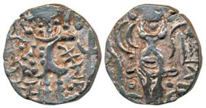 Kidara Kushanas, Base Gold Dinar, 7.40g, obv. king standing left, Kidara written below arm