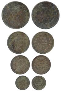 Sayaji Rao III (AH 1292-1357, 1875-1938 AD), set of 4, Silver Rupee, ½ (8 Annas), ¼ (4 Ann