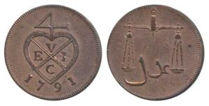 Copper ½ Pice or 2 Reas, 1791, bale mark with date below on obv., scales on rev. (Prid 135