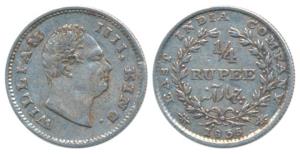William IV, Silver ¼ Rupee, 1835, Calcutta Mint, F incuse, Wreath with 20 Berries (10L+10R