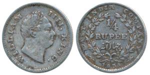 William IV, Silver ¼ Rupee, 1835, No initials, 20 Berries, no dot after date. Very Fine, S