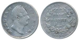 William IV, Silver ½ Rupee, 1835, Calcutta Mint, RS incuse, 21 Berries, (Prid 66). Fine, R