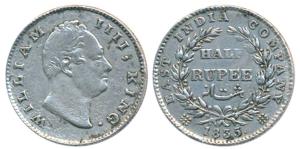 William IV, Silver ½ Rupee, 1835, Bombay Mint, No initials, 20 Berries, (Prid 69). Very Fi