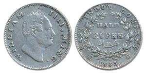William IV, Silver ½ Rupee, 1835, Calcutta Mint, F incuse, 20 Berries, (Prid 69). Very Fin