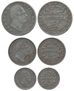 William IV, set of 3, Silver Rupee, ½ and ¼, 1835. Fine+, Very Fine+ and Extremely Fine re