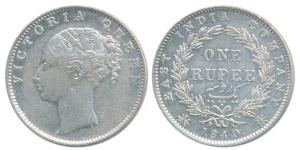 Victoria Queen, Silver Rupee, 1840, continuous legend, Madras Mint, English Head with Modi