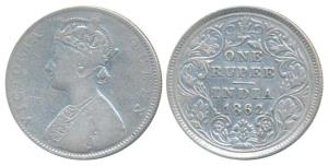 Victoria Queen, Silver Rupee, 1862, Bombay Mint, D / IIa, Double lines to the curves of th