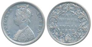 Victoria Queen, Silver ½ Rupee, 1876, Bombay Mint, B2 / II / dot (Prid 287). About Extreme