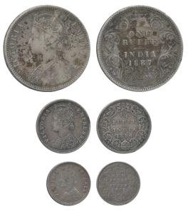 Victoria Empress, Silver Rupee, ¼ and 2 Annas, 1887, 1894 and 1901. Very Fine to About Ext