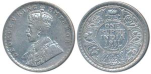 George V, Silver Rupee, 1911, Calcutta Mint. Very Fine+.