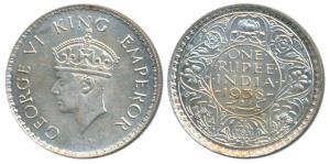 George VI, Silver Rupee, 1938, Bombay Mint, A / I / with Dot, (Prid 234). Uncirculated, Ra