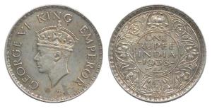 George VI, Silver Rupee, 1938, Bombay Mint, without dot. Small scratch at bottom on obv. A