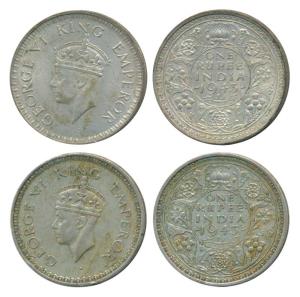 George VI, Half Silver Rupee (2), 1943, Bombay Mint, A / Ia, Large Head & Small 3 in date,