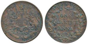 Copper ¼ Anna, 1835, Bombay Mint, 30 Berries (15L+15R), large loops to the ribbon bow, sma