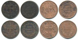 Copper ¼ Anna (4), 1857, Birmingham Mint, Wreath tips-single leaves, R. Heaton & Sons, (Pr