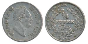 William IV, Silver ¼ Rupee, 1835, Calcutta Mint, R.S. incuse, Wreath with 20 Berries (10L+