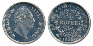 William IV, Silver ¼ Rupee, 1835, Calcutta Mint, ’F’ raised, Wreath with 18 Berries (10L+8