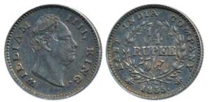 William IV, Silver ¼ Rupee, 1835, Calcutta Mint, ’F’ raised, Wreath with 18 Berries (10L+8