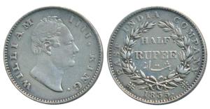 William IV, Silver ½ Rupee, 1835, Calcutta Mint, ’F’ incuse, 21 Berries, (Prid 68). Very F