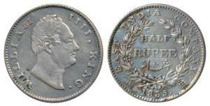 William IV, Silver ½ Rupee, 1835, Bombay Mint, No initials, 20 Berries, (Prid 69). Very Fi