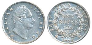 William IV, Silver Rupee, 1835, Calcutta Mint, RS incuse, B / II, Bud leaves, 20 Berries, 