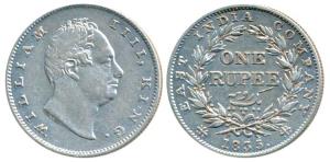 William IV, Silver Rupee, 1835, Calcutta Mint, RS incuse, B / II, Bud leaves, 20 Berries, 