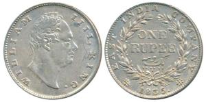 William IV, Silver Rupee, 1835, Calcutta Mint, F incuse, No Dot after F, A / II, Two leave